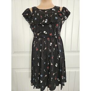 Torrid Sz 2 Challis Dress Plus 16 Ruffled Cold Shoulder Skull Snake Key Flower